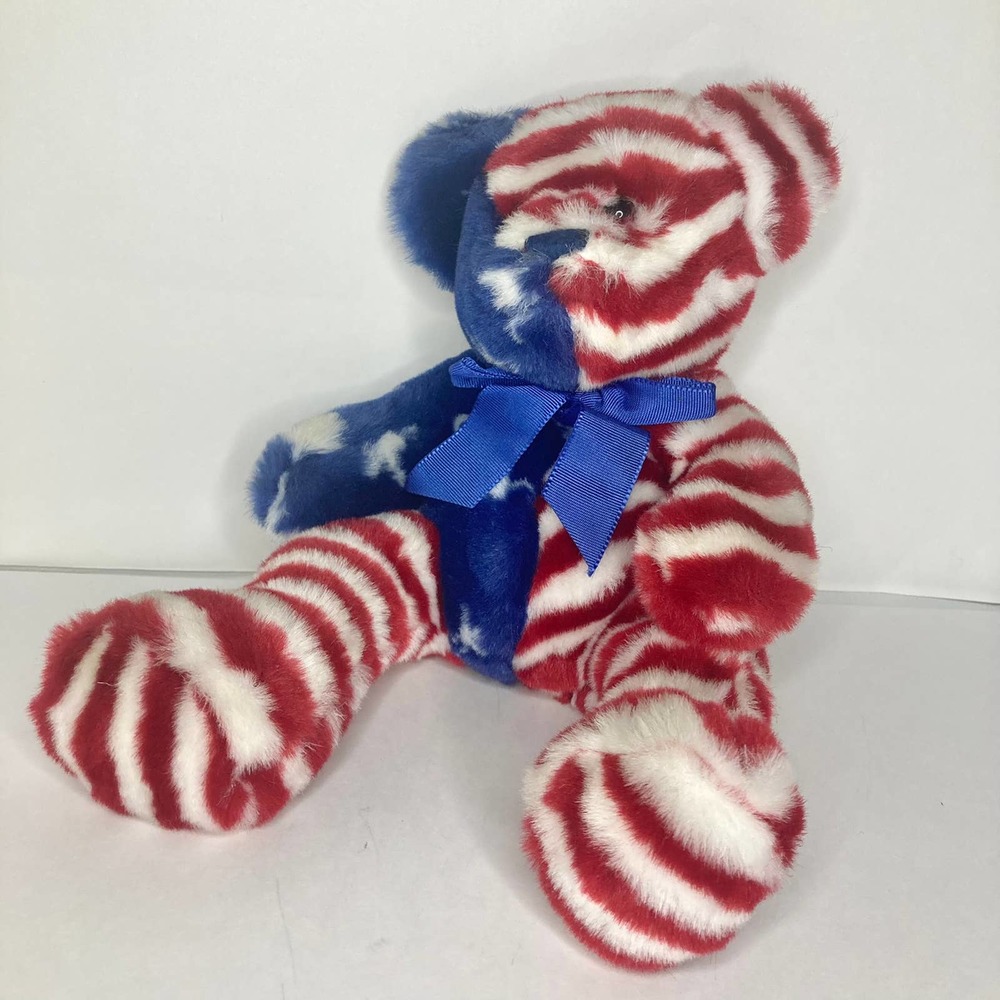 The Petting Zoo Patriotic Bear Plush Stuffed Red White Blue Flag Star Stripe Toy